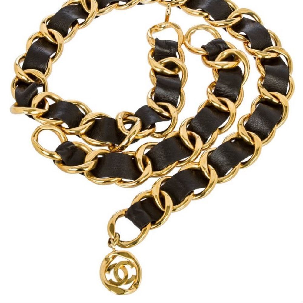 Vintage CHANEL Gold & Leather Chainlink Belt - Picture 15 of 16